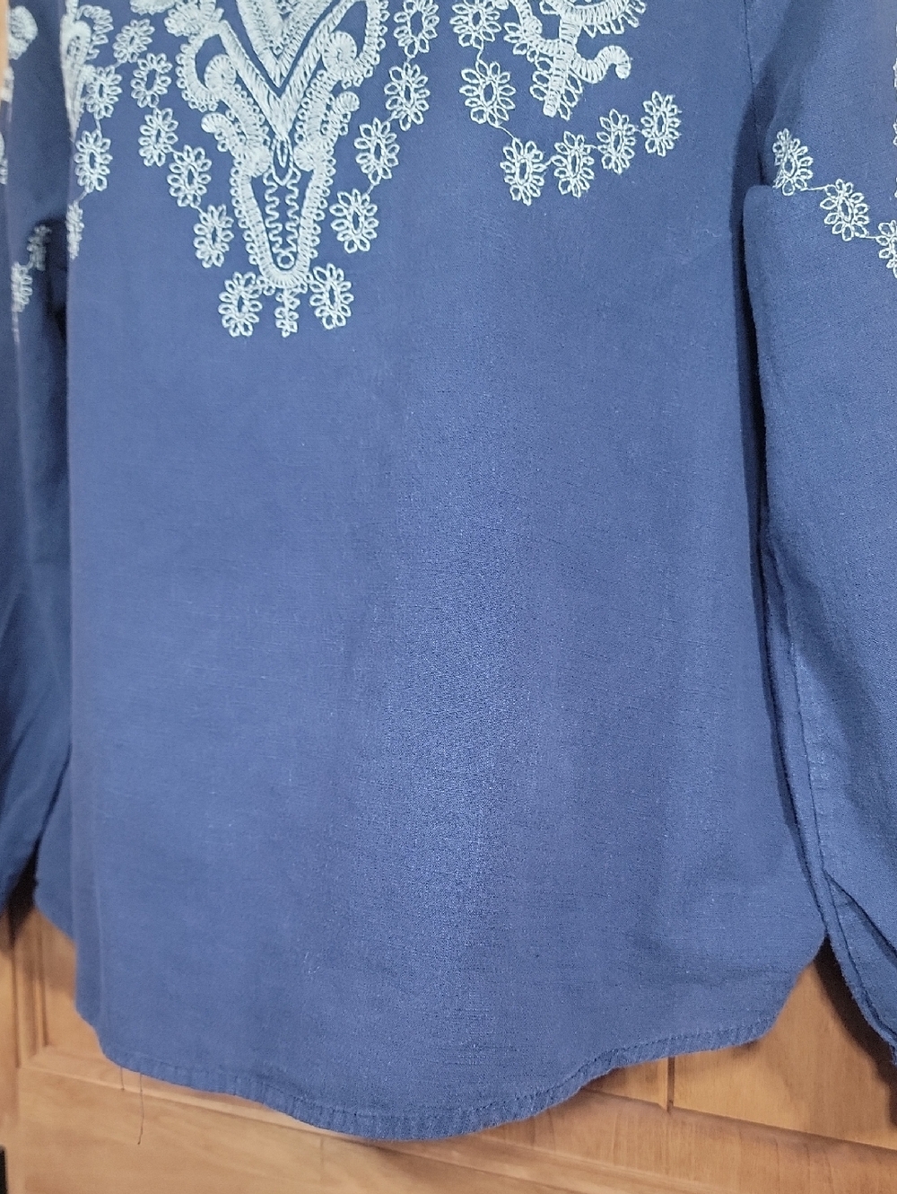 Mumianxiu Navy Blue Embroidered Peasant Top - Picture 3 of 12
